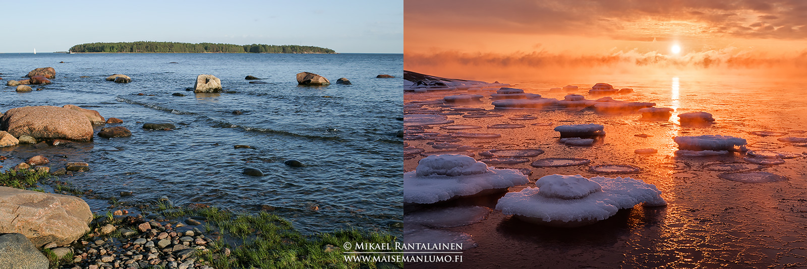 Kesäinen vs. talvinen maisema Lauttasaaressa